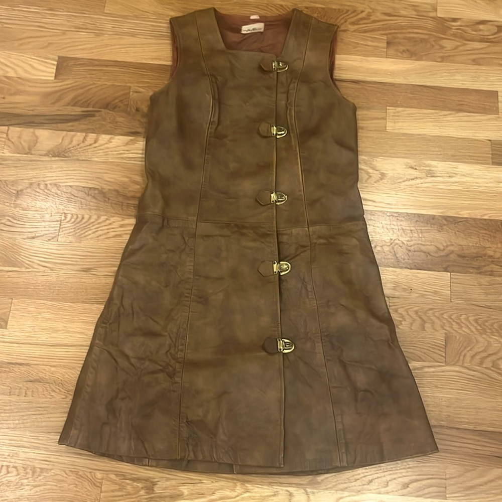 Vintage leather shift dress The Phyllis look size 10 60’s